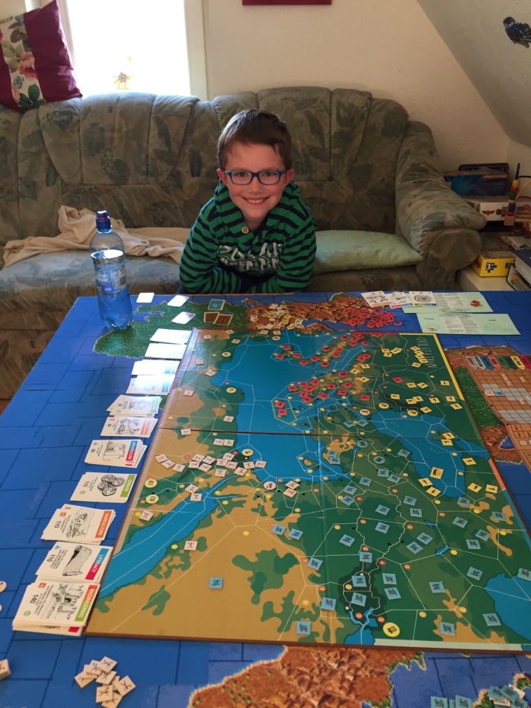 Lukas Bernhardt at Home, August 2019. Playing Civilization, an Avalon Hill Board Game