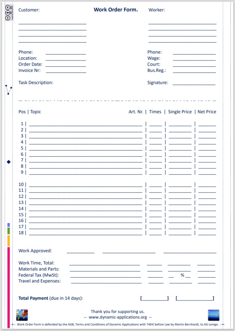 Dynamic Applications - Work order Form Pro Template, defended by 748 € before the Law.